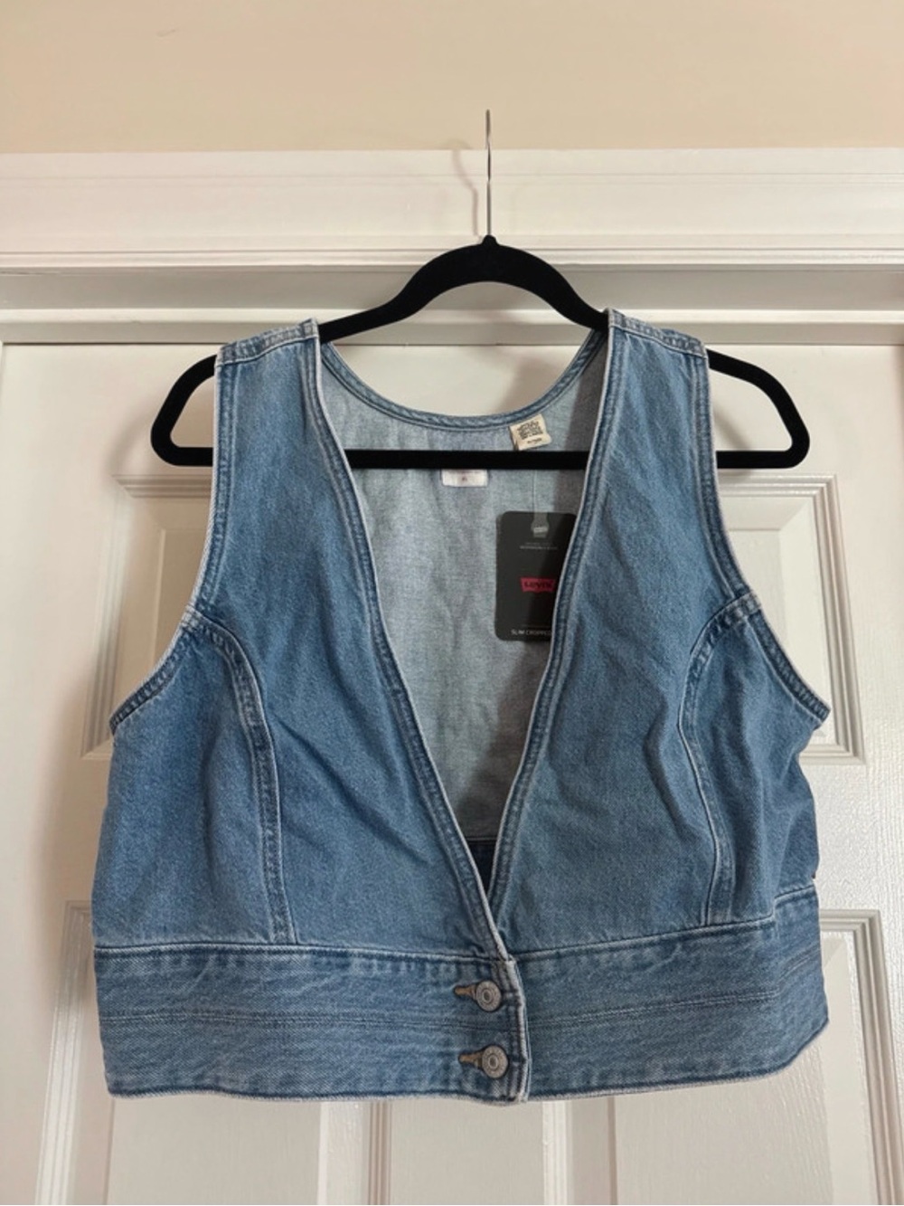 NWT Denim V-Neck Button-Front Women's Vest - Light Blue
